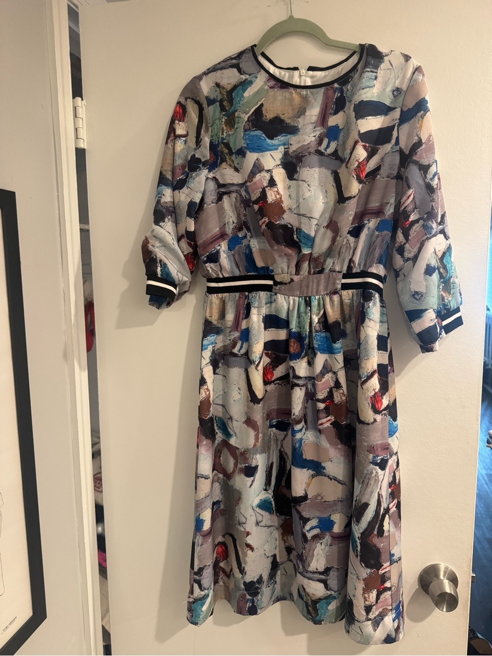 Abstract Multicolor Midi Dress | Elastic Waist | Artistic Print | XL